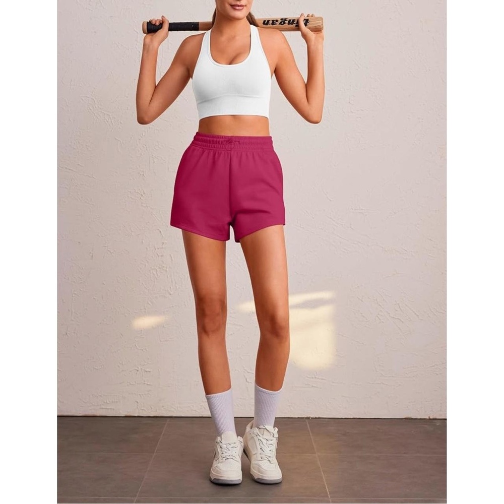 PINSPARK Womens XXL Pink Athletic High Waisted Drawstring Pockets Shorts